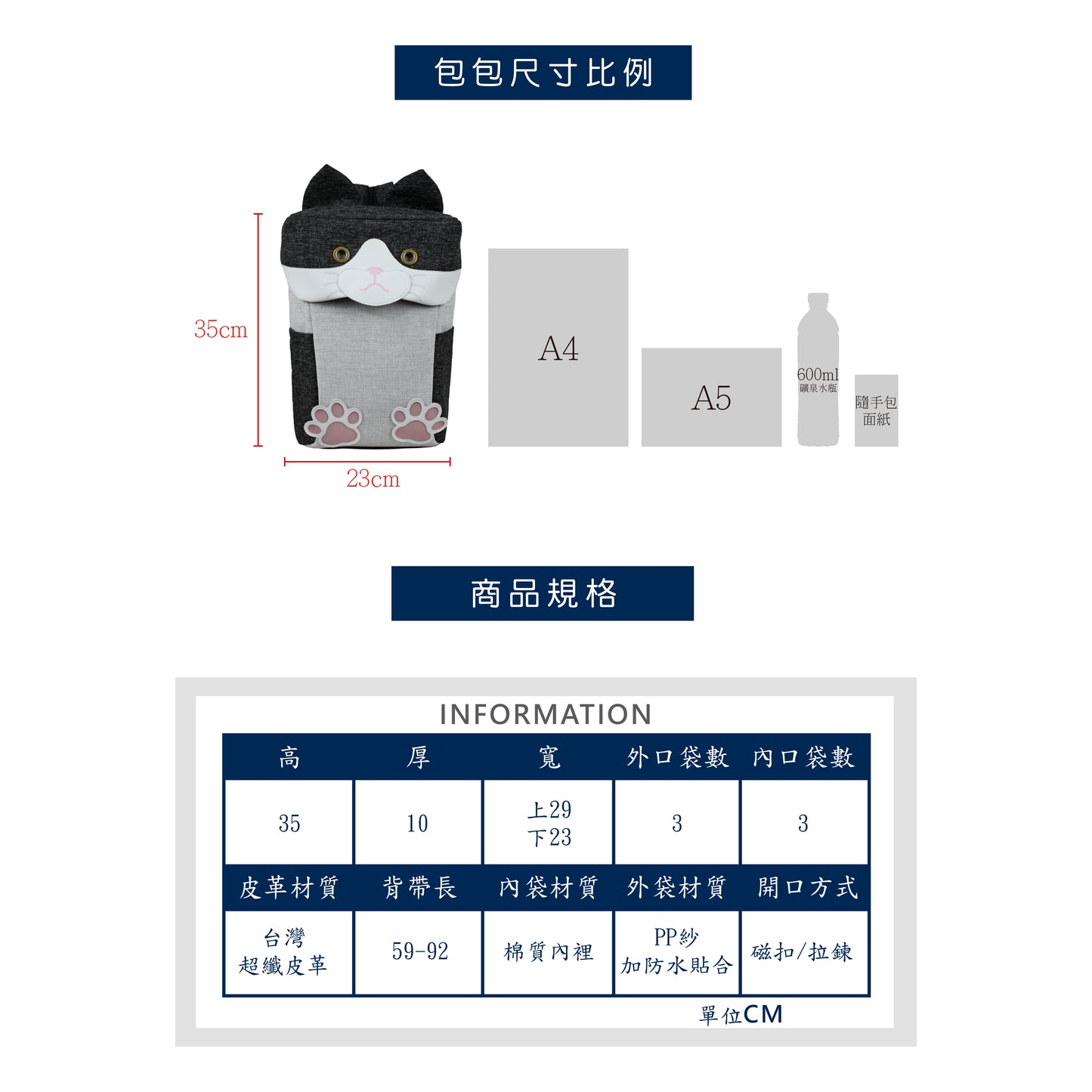 立體賓士貓咪 後背包 多功能包