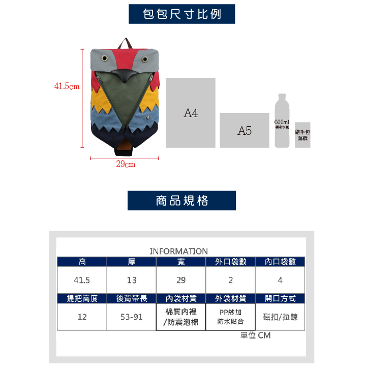 預購款~金剛鸚鵡後背包 PP紗材質(目前不在生產線上,即日起~5月16日前匯款確認收單,排單製作交期為8月30日,若有提早完成會通知寄出。)